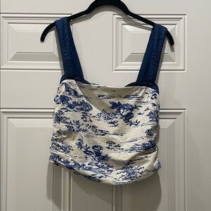 Free People Blue and Cream Floral Tank Top